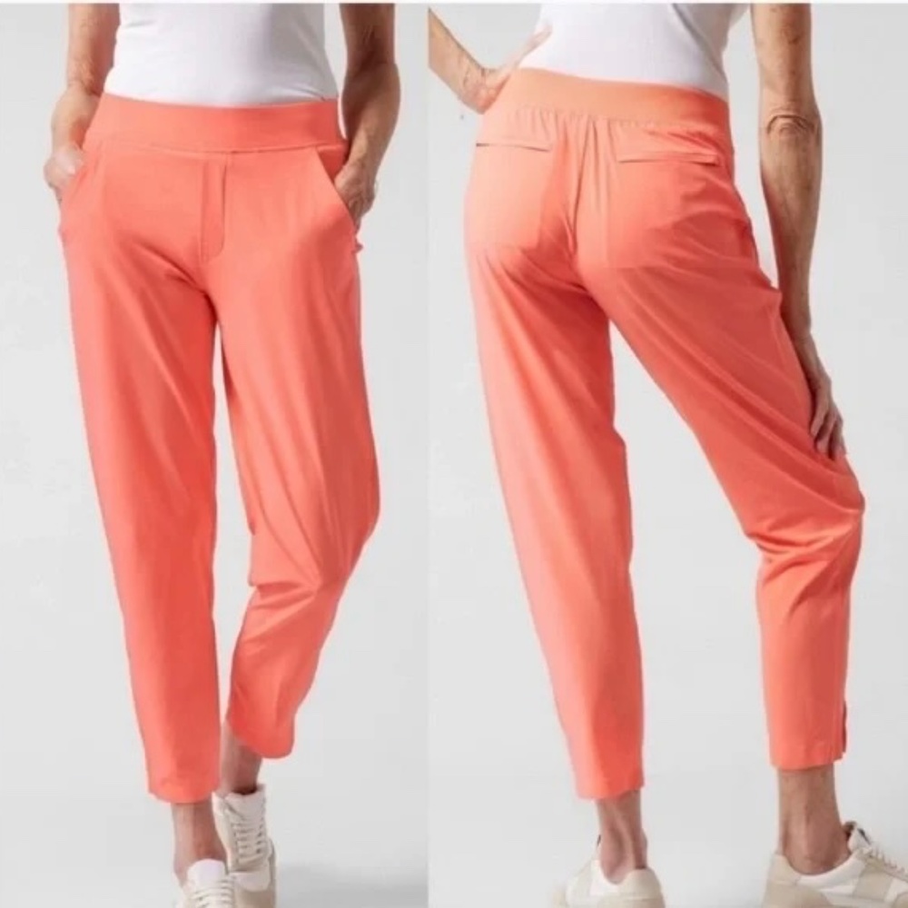 Athleta Brooklyn Ankle Athletic Stretch Pants Sunset Glow Coral 8  NWT
